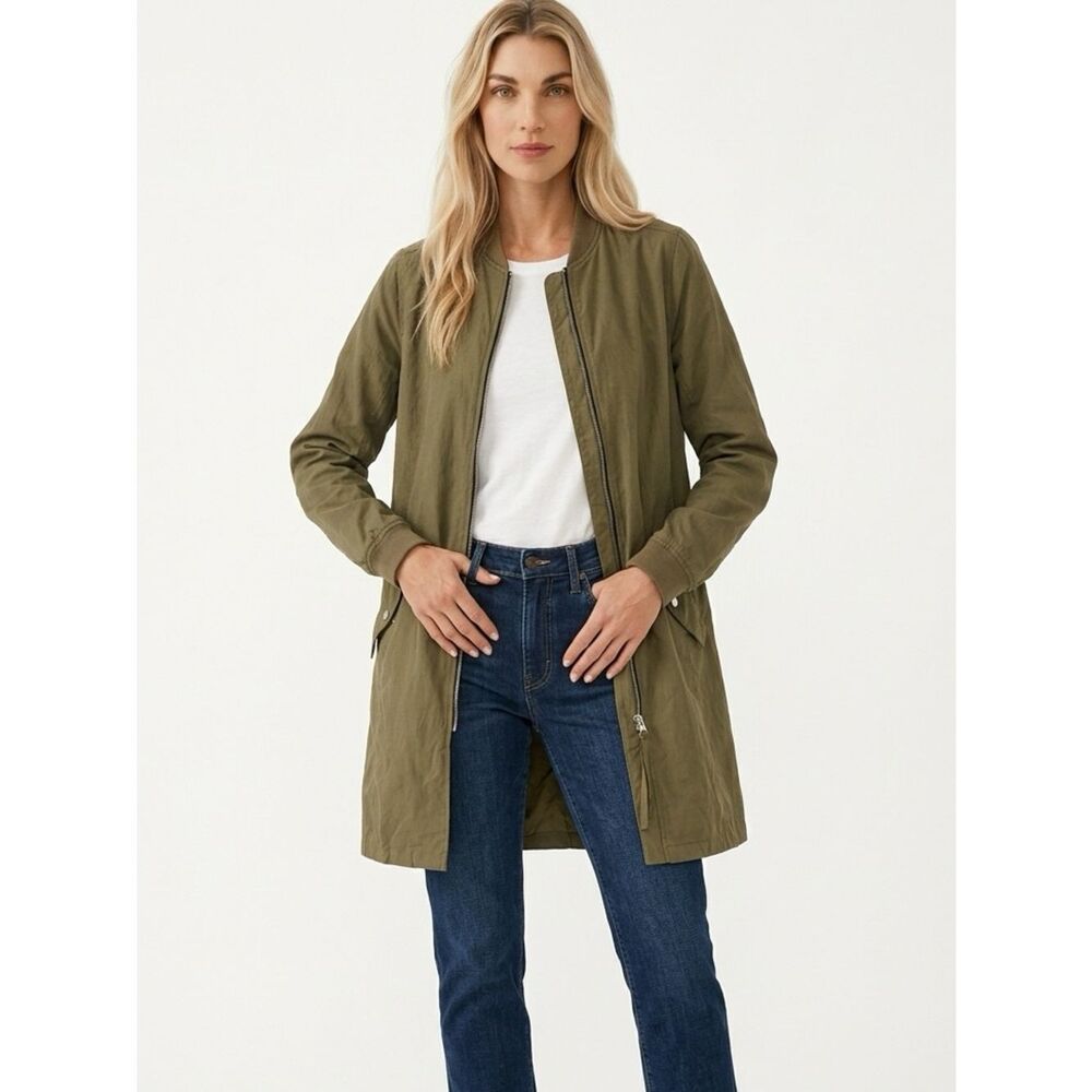 SOPHIE RUE | Olive Green Long Zip Front Lightweight Jacket Women’s Size X-Large